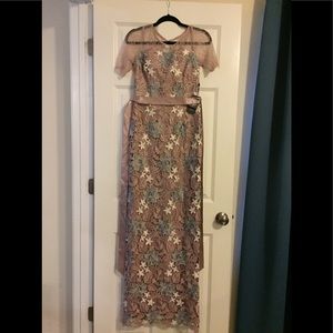 Adrianna Papell Tricolor Guipure Colmn gwn